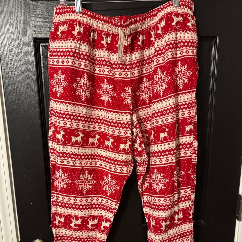 Mens Old Navy Light Weight Flannel Pajama Pants Red White Snowflakes Large